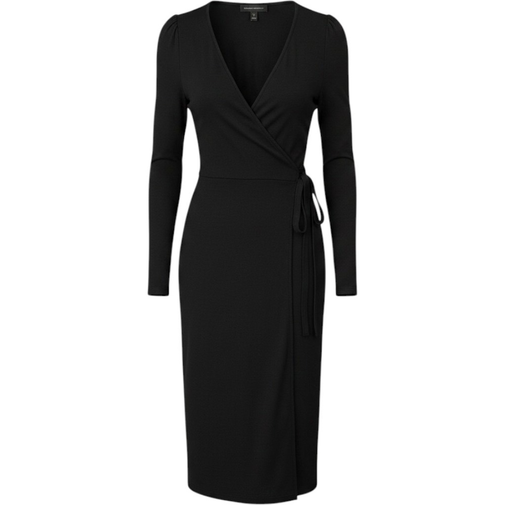 Banana Republic Sweater Wrap Dress Women Petite M Black Long Sleeve V-Neck